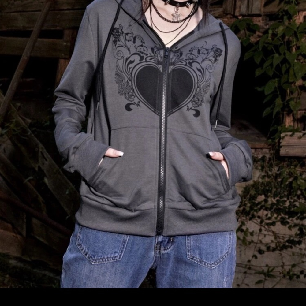 Gray Hoodie with Heart Design
